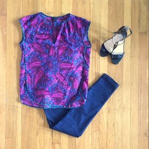 J. Crew Abstract Print Cap Sleeve Top